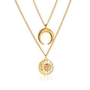 Retro Women Necklace Metal Chain Multi-layer Moon Pendant Choker Jewelry