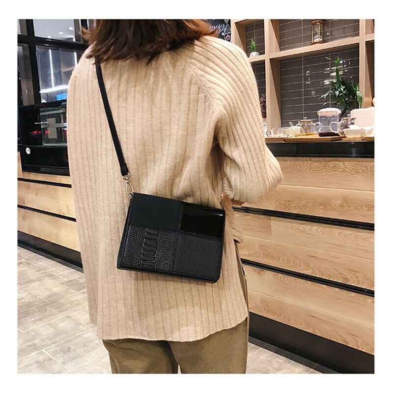 European Retro Fashion Square Bag Pu Leather Women's Designer Handbag Splic S7F9