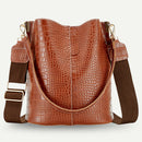 Crocodile Leather Women Shoulder Bag Messenger Bucket Handbag (Light Brown) A