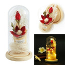 Beauty And The Beast Imitated Lily Flower LED Light Glass Dome Display Wood P5C9
