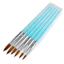 6Pcs/set Nylon Hair Nail Brush Blue Rhinestone Handle Kolinsky Acrylic Brus X3J0