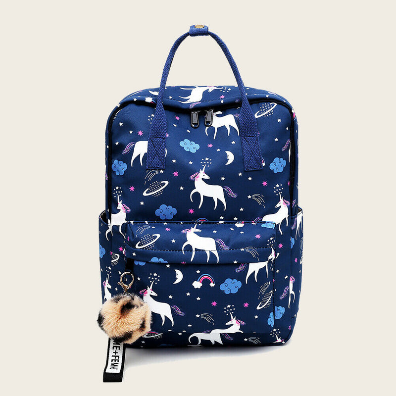 Cute Pony Print Backpack Women Casual Rucksack Girl Schoolbag (Dark Blue)
