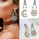 Women Stylish Moon Star Crystal Rhinestone Long Dangle Earrings Ear Stud Jewelry