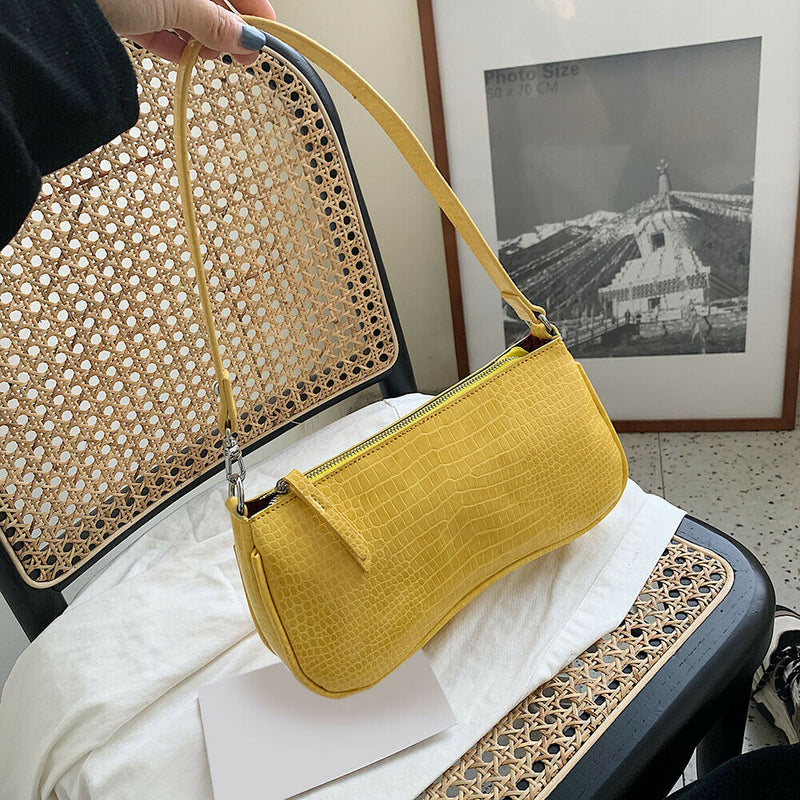 Women Totes Bags Alligator PU Elegant Shopping Shoulder Handbag (Yellow)