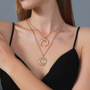 Retro Women Necklace Metal Chain Multi-layer Moon Pendant Choker Jewelry
