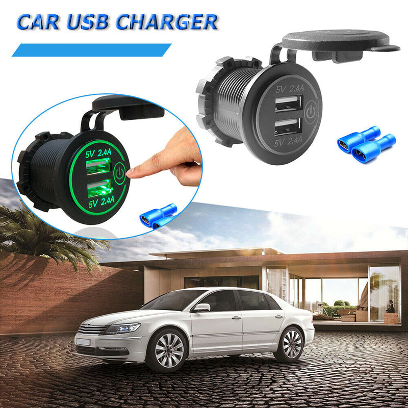 Car Boat Motorcycle Touch Switch 4.8A Dual USB Charger Socket with 2 Terminals