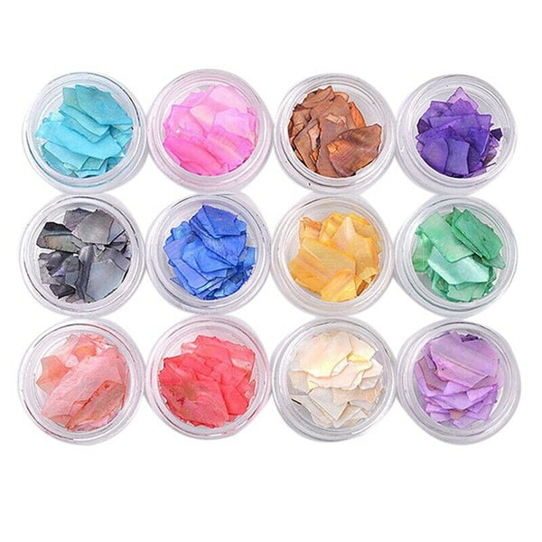 1 Set 12 Mix Color Crushed Shell Fragment for False Acrylic UV Gel Tip Nail G9V8