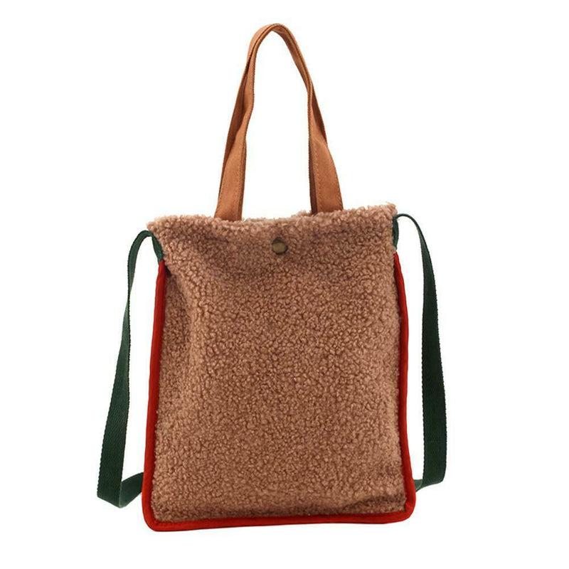Plush Women Shoulder Crossbody Bag Hit Color Fashion Handbag (Light Brown)