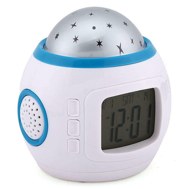 Night Light Projector Lamp Bedroom Alarm Clock With Music for Kid Christma RQQ