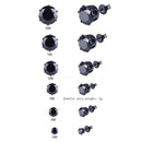 Men Women Stainless Steel Black Round Cubic Ear Studs Earrings 3mm-8mm 6Pair Hn