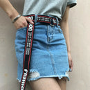 Women Harajuku Belt Punk Street Letter Printed Double D Ring Canvas Long BeltME