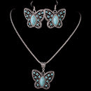 Fashion Turquoise Drop Earrings Crystal Buttefly Pendant Necklace Set for WoBX