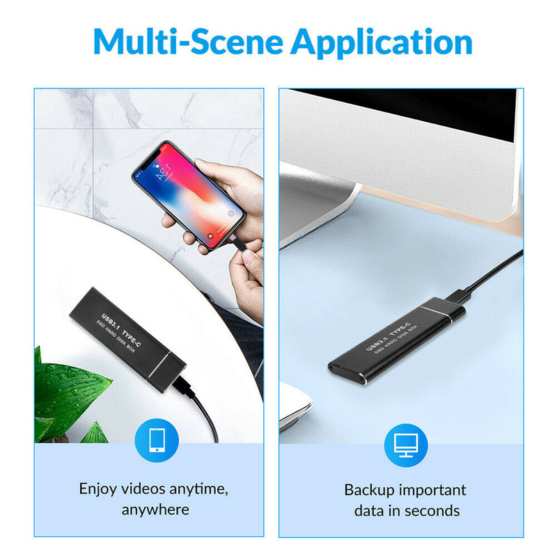 USB Type C M.2 SSD External Enclosure Mobile Case (USB-C To USB-A Cable)