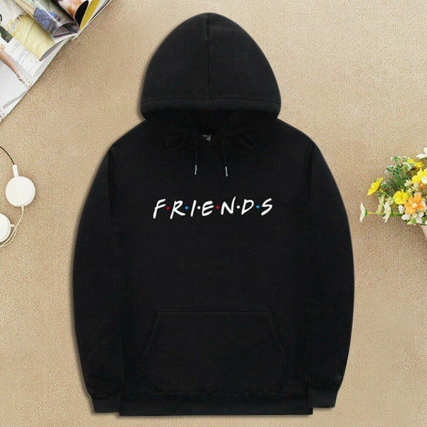 Friends Print Hoodies Unisex Long Sleeve Loose Casual Sweatshirts (Black M) A#S