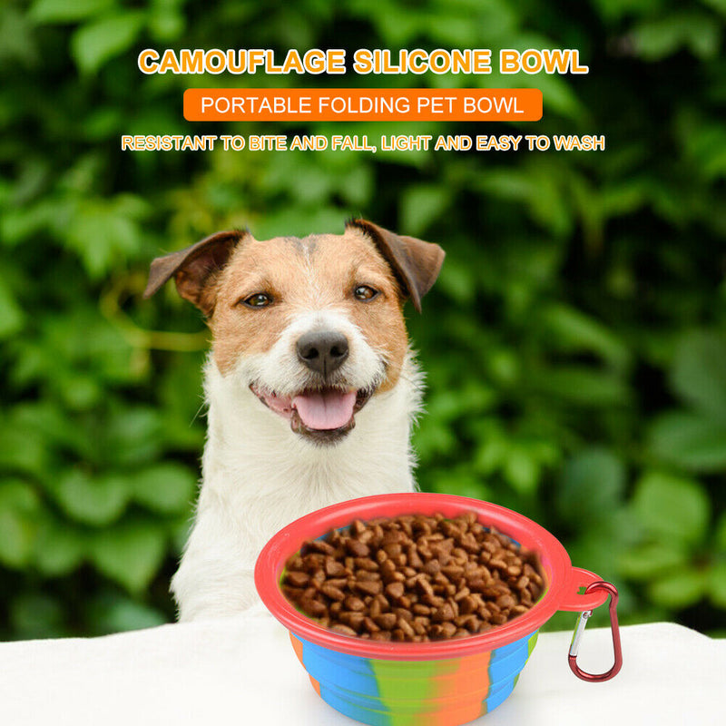 Dog Silicone Bowl Folding Outdoor Portable Pet Food Feeder Dish (Red) A