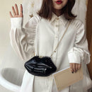 Lips Women PVC Handbags Chain Messenger Bags Shoulder Party Clutch (Black) SN9F
