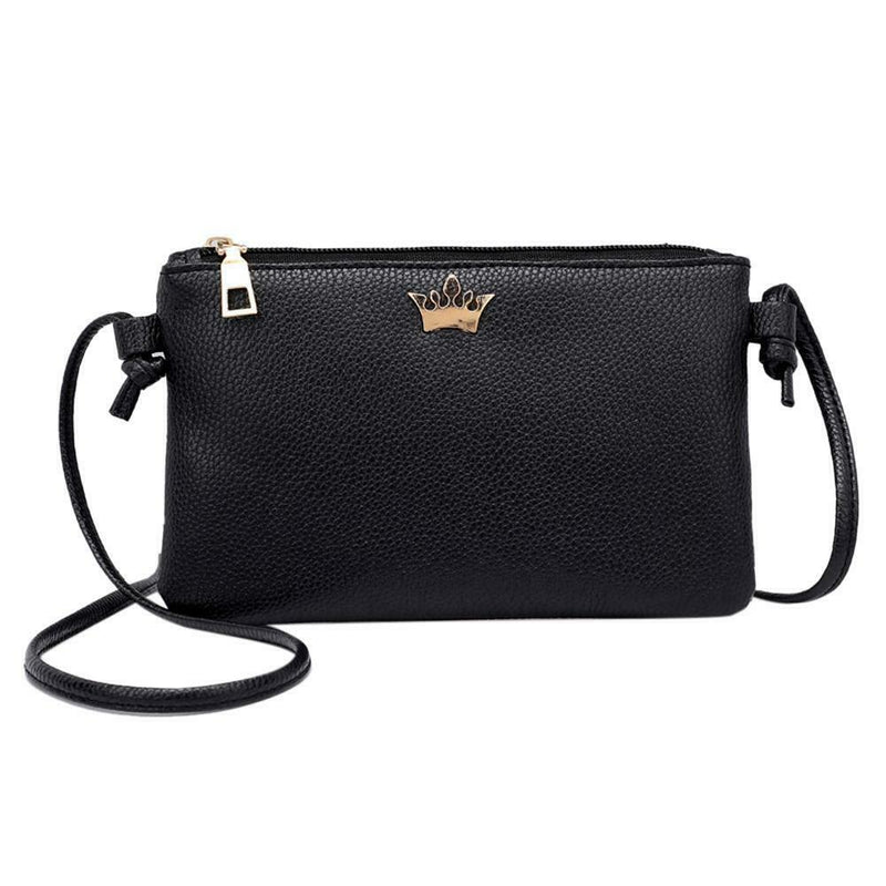 Women PU Leather Crown Shoulder Bags Zipper Casual Crossbody Bags/Black