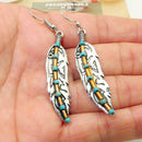 Retro Turquoise Feather Drop Earrings Ethnic Style Ear Hook Women Jewelry
