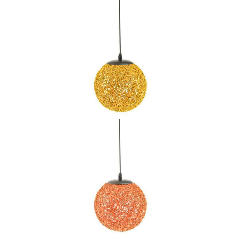 2 Pcs Dia.20cm Rattan Wicker Woven Ball Globe Shape Pendant Lampshade Hanging