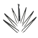 7pcs Black Plastic Antistatic Flat Bottomed Top End Tweezers Hand Tools Set