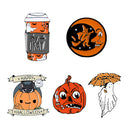 Set of 5 Creepy Horror Halloween Pumpkin Enamel Lapel Pin Evil Ghost Witch