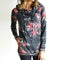Womens Dark Gray Pullover Long Sleeve Floral Hoodies Coat Sweatshirt W/ Pocket