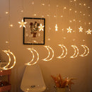 LED Curtain String Light 8Mode Star Moon Fairy Night Light  (EU Warm Light) A