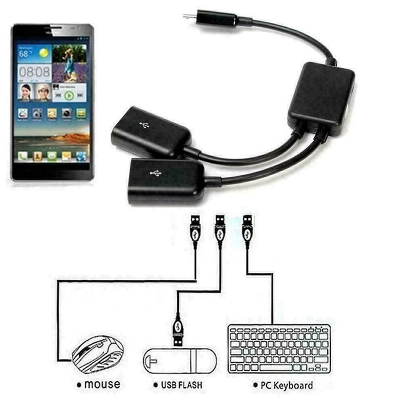 Dual Micro USB OTG Hub Host Adapter Cable For Tablet Phone Smart PC U5P6 X6L1