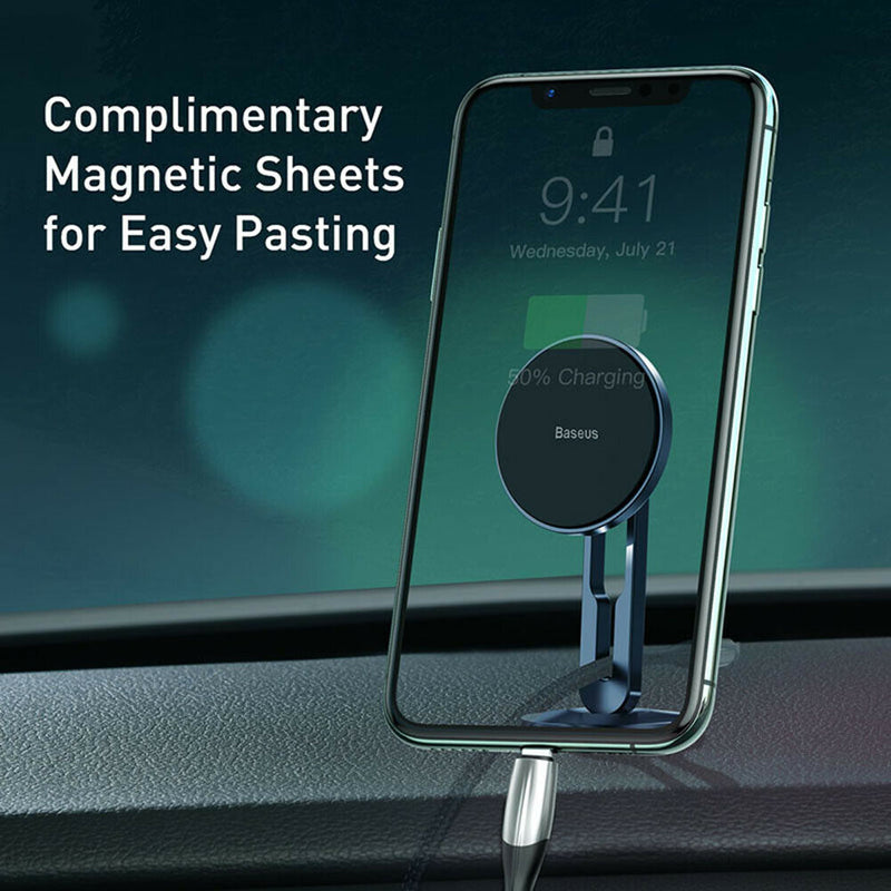Car Phone Holder Magnetic Dashboard 360 Rotation Bracket w/Hollowed Cable Clip