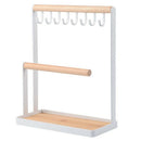 Jewelry Display Stand Holder with Wooden Ring Tray and Hooks Storage Neckla