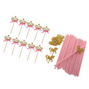 25xGold Unicorn Pink Sipping Straw 10xCake Topper Girls Birthday Party Decor