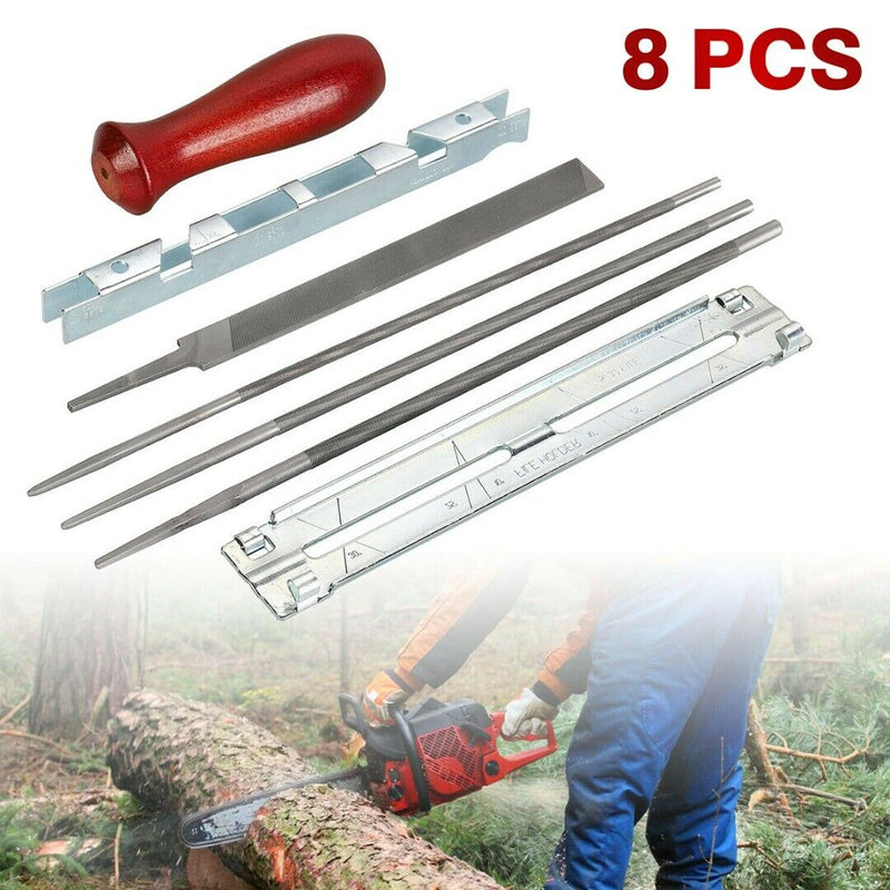 8 Pcs Chainsaw Chain Sharpening Kit Tool Set Guide Bar File Sharpener Tools