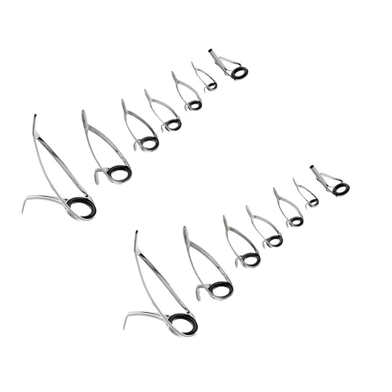 14pcs Stainless Steel Fishing Rod Double Leg Guides Tip Repair Kit Eye Rings