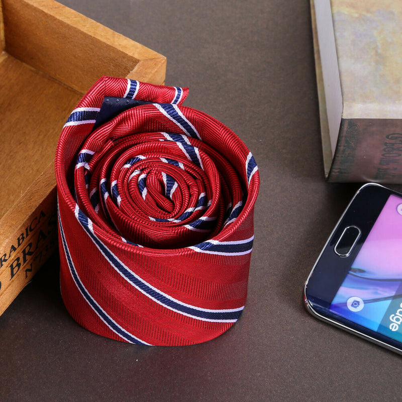 New Red blue stripes Silk Tie Jacquard Woven Classic Necktie Men's Tie