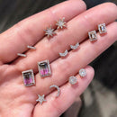 7 Pairs Love Heart Star Earrings Moon Rhinestone Ear Studs for Women Jewelry