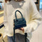 Retro Leather Women Shoulder Tote Bags Solid Mini Crossbody Handbag (Blue)