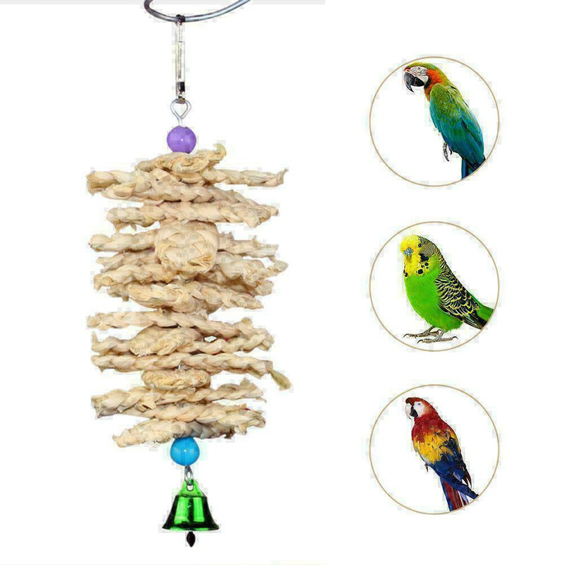 Parrot Bird Wooden Grass Chewing Bite Hanging Cage Bell Swing Climb Pet-Sup G0P0