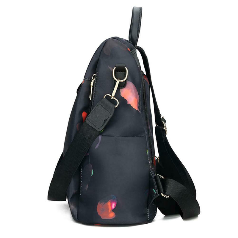 Women Print Black Nylon Backpack Anti Theft Girls Travel School Shoulder Bag