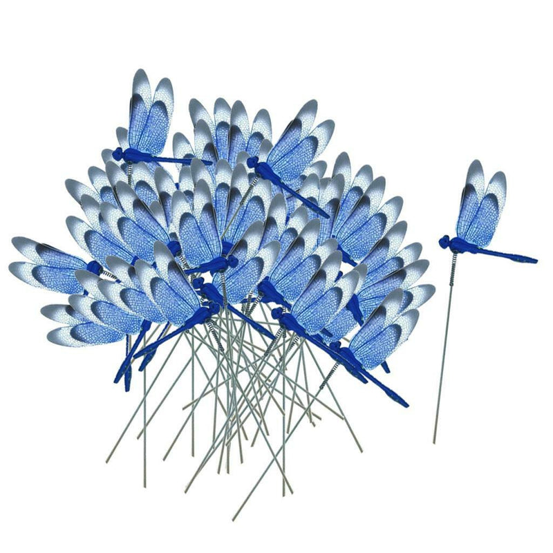 50pcs Beautiful Blue Dragonfly Stakes Garden Potted Plant Flower Pot Decor