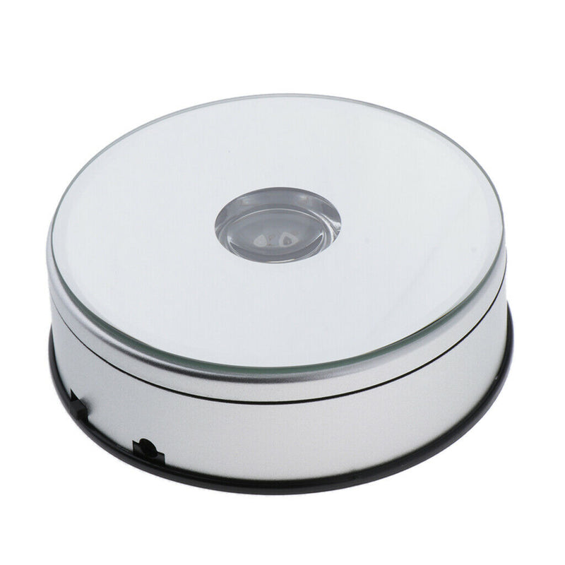 Crystal 4.72 Inch Rotating LED Light Display Base with USB Adaptor, White