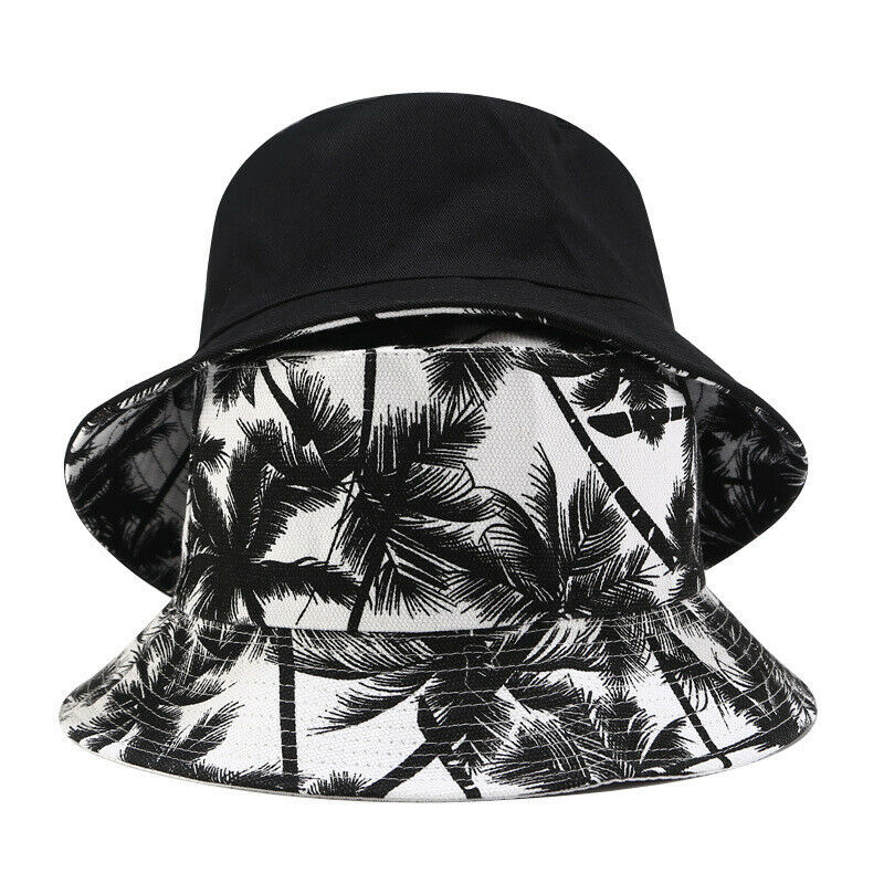 4X(Canvas Fisherman Hat Unisex Printed Coconut Tree Double-Sided Wearing CaH2B3)