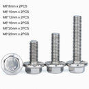 12Pcs M6*8~25mm Flange Hexagon Head Serrated Bolts Set Screws Kit- 304 Stainless