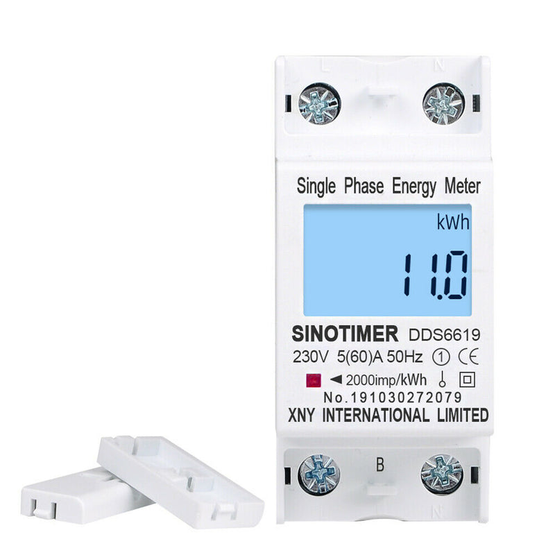 Backlit LCD Digital Wattmeter DIN Rail Power Consumption Energy kWh Meter
