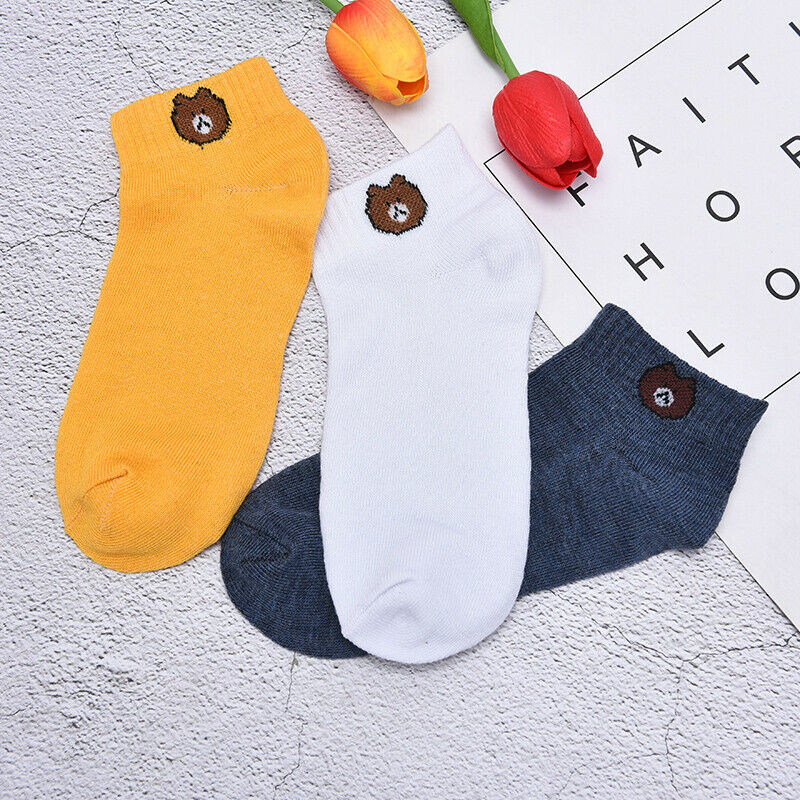 Women cartoon bear Comfortable Cotton Sock Slippers Short Ankle  OZ