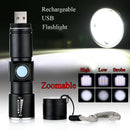 Mini Portable COB LED 3 Modes USB Rechargeable Flashlight Torch Zoom Lamp