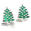 1Pair Crystal Enamel Christmas Tree Cufflinks Mens Cuff Links Wedding Party FT