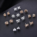 36 Pairs/Set Earrings Mini Crystal Flower Metal Ear Stud Women Wedding Jewelry