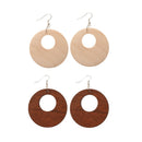 2 Pairs Women Wooden Hollow Geometric Round Circle Earrings Dangle Earrings