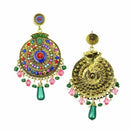 Exotic Gypsy Brocade Lotus Earrings Multicolor Round Ear Studs Jewelry Dang