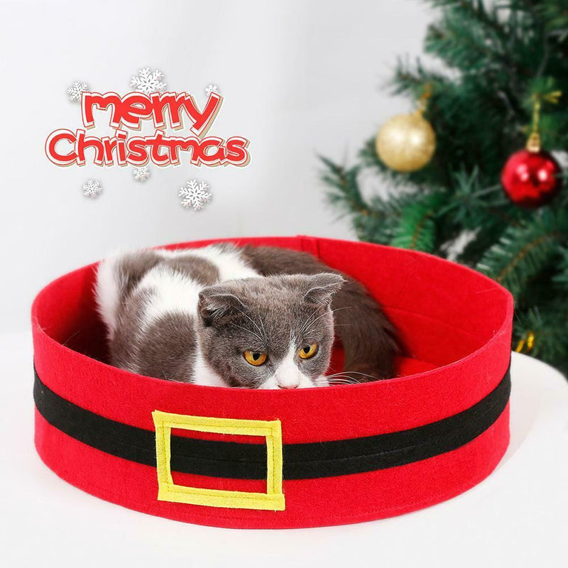 Christmas Cat Calming Bed Round Nest Warm Cat House Felt Nest Self Sleeping Mat